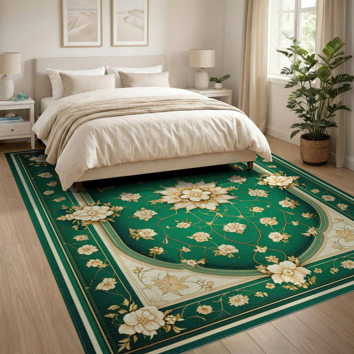 Green Floral Vintage Area Rug