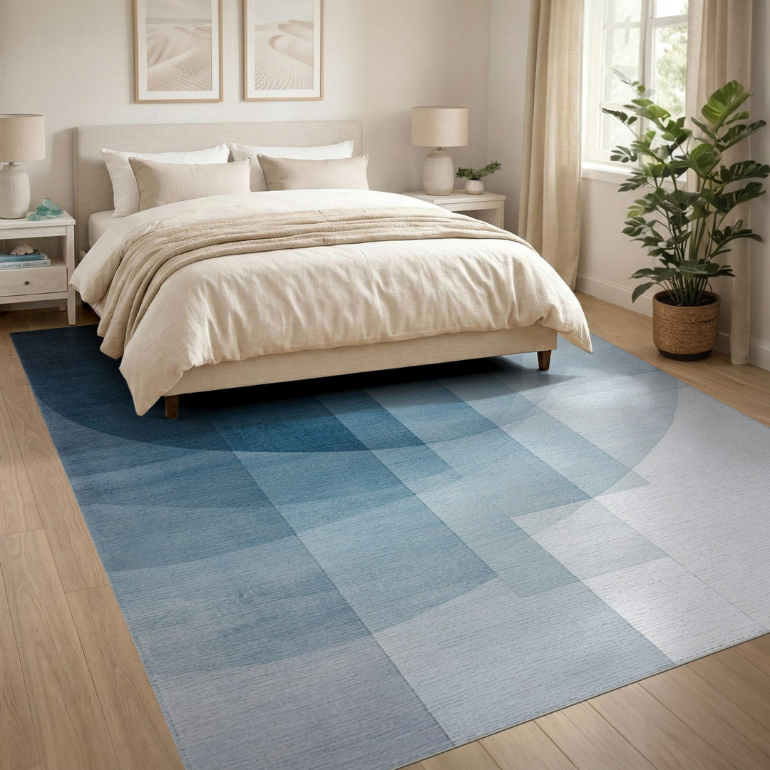 Blue Teal Abstract Area Rug