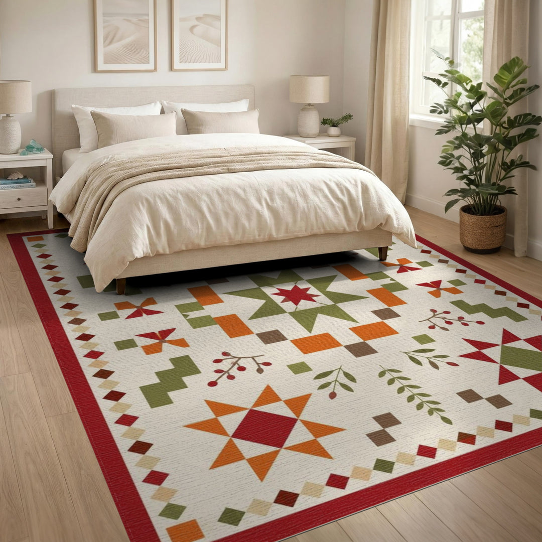 Rustic Farmhouse Star Quilt Area Rug