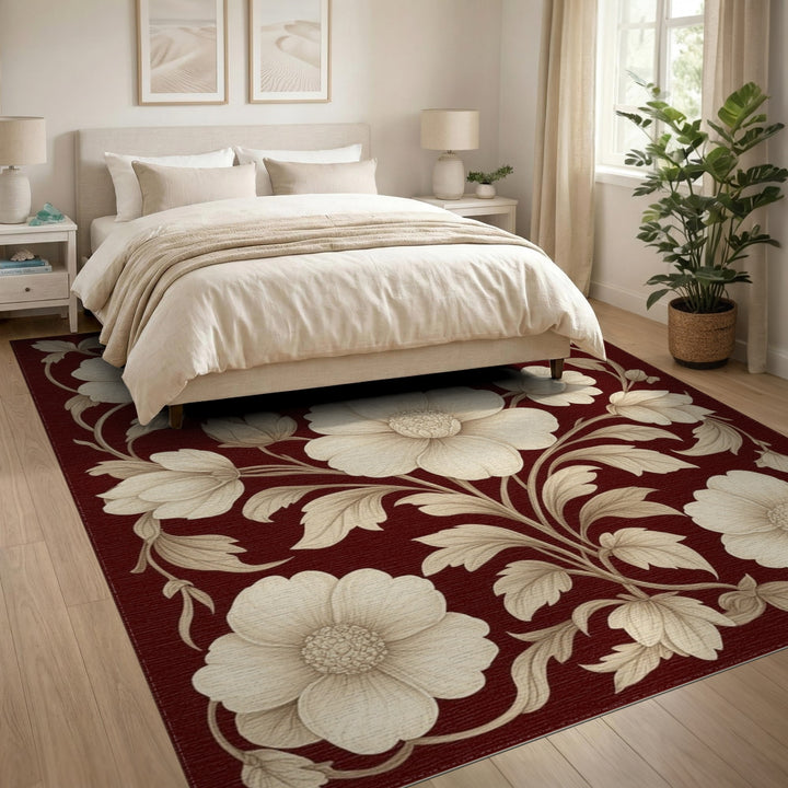 Red Vintage Floral Area Rug