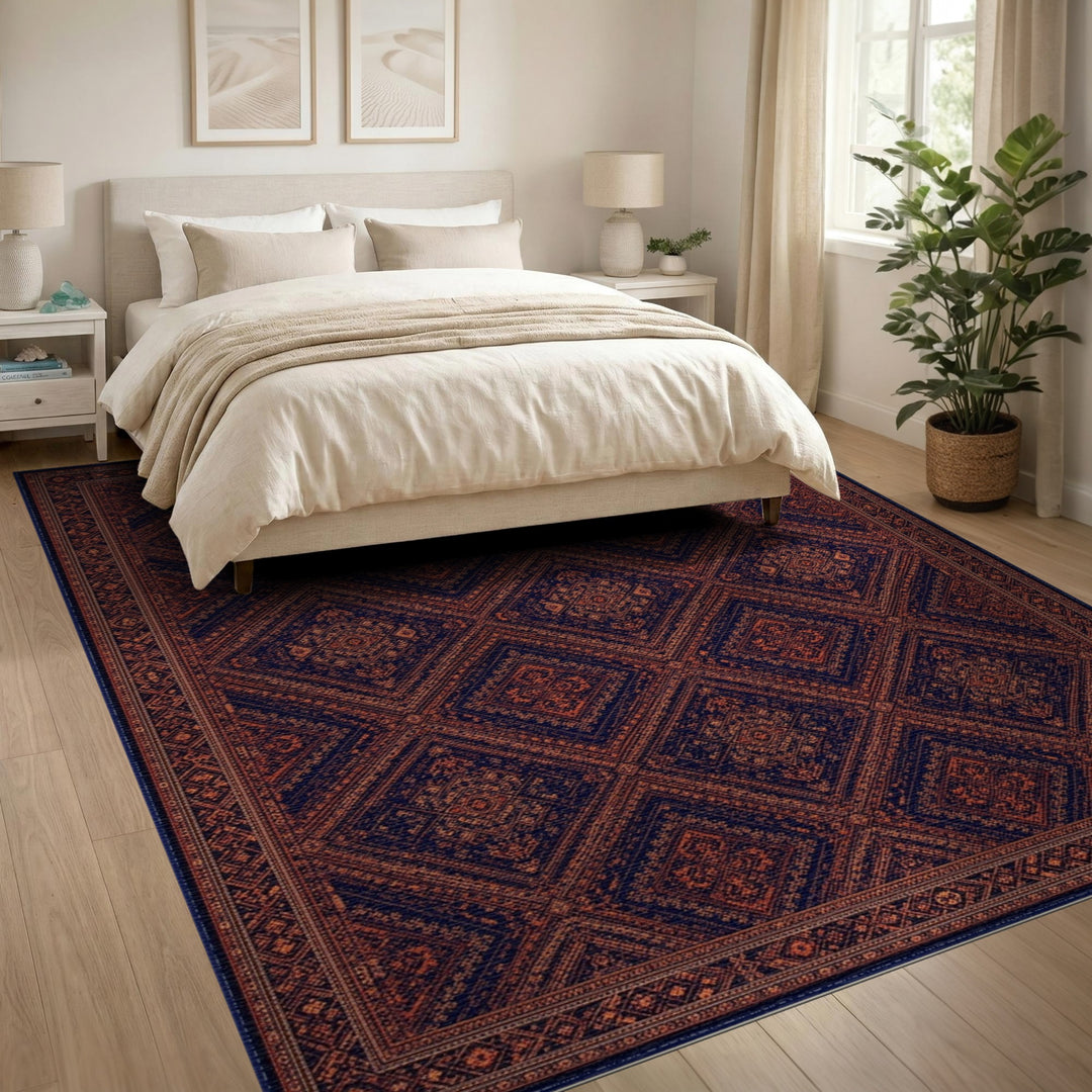 Blue and Teal Diamond Navy Blue Geometric Diamond Area Rug