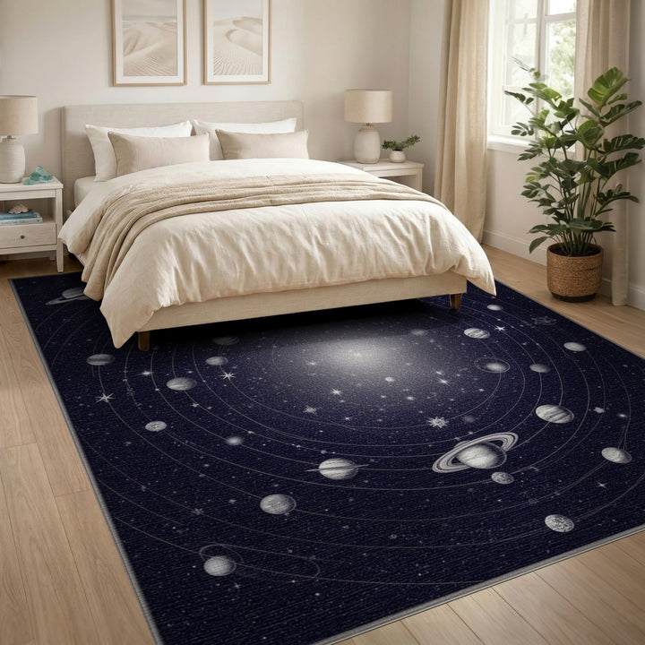 Celestial Orbit Black White Area Rug