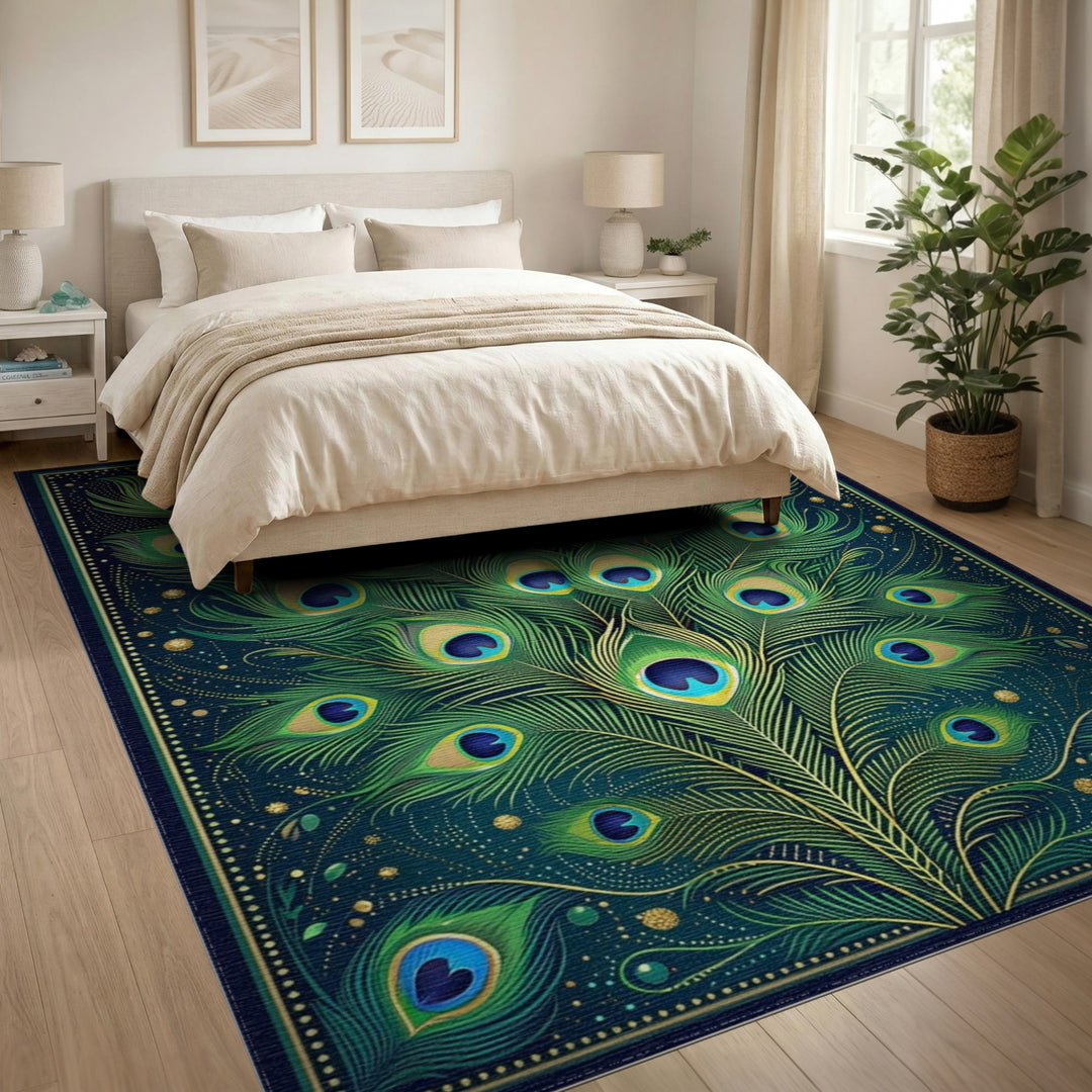 Peacock Feather Green Area Rug
