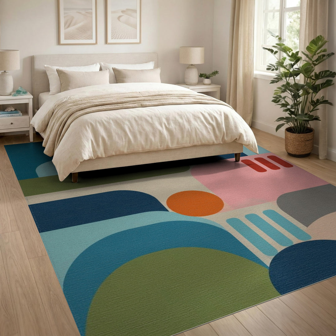 Abstract Geometric Blue Teal Area Rug