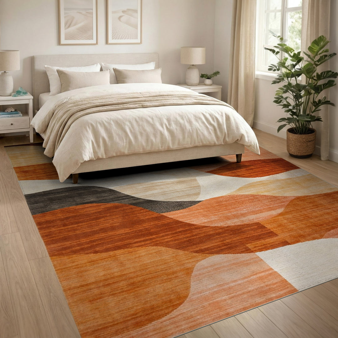 Orange Warm Orange Abstract Wave Area Rug