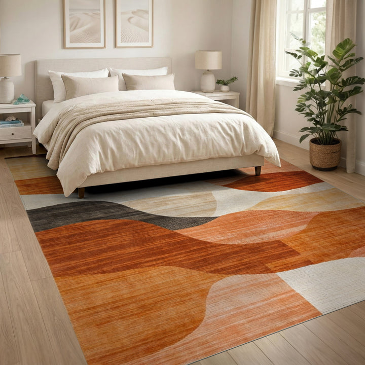 Orange Warm Orange Abstract Wave Area Rug