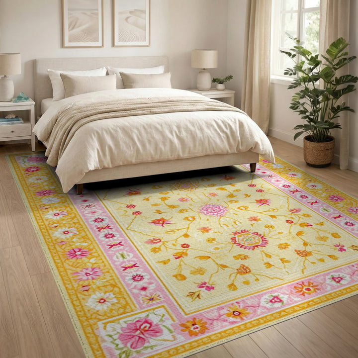 Yellow Floral Vintage Area Rug