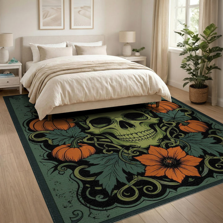 Green Skull Pumpkin Vintage Area Rug