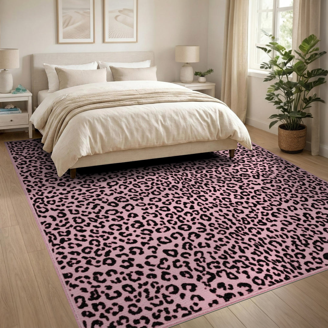Boho Chic Pink Leopard Print Boho Area Rug