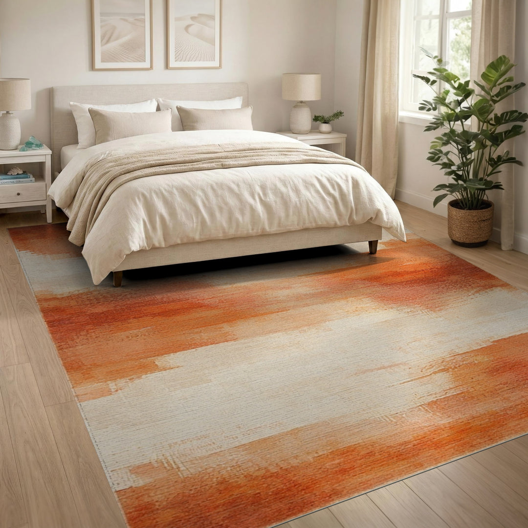 Warm Orange Abstract Washable Area Rug