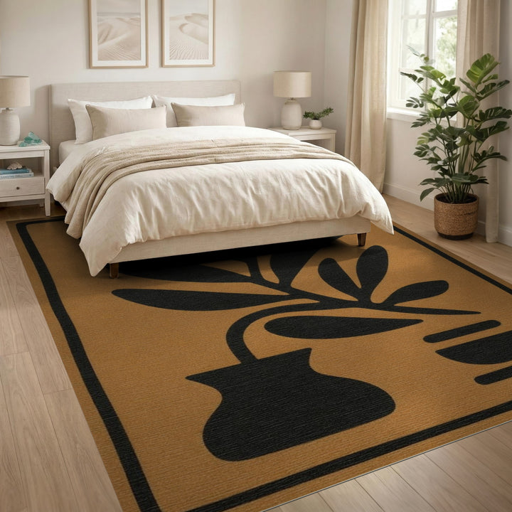 Tan Abstract Botanical Plant Area Rug