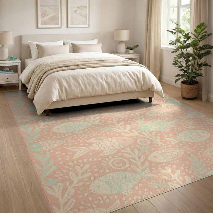 Pink Mint Fish Area Rug