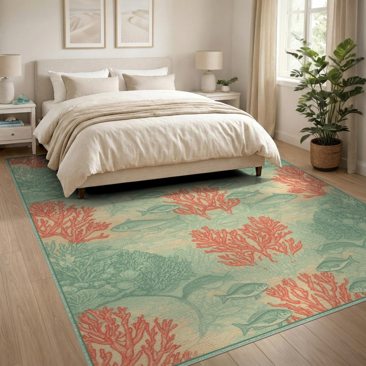 Red Coral Reef Fish Coastal Area Rug