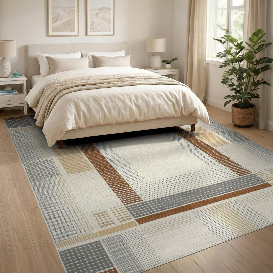 Brown Geometric Frame Area Rug