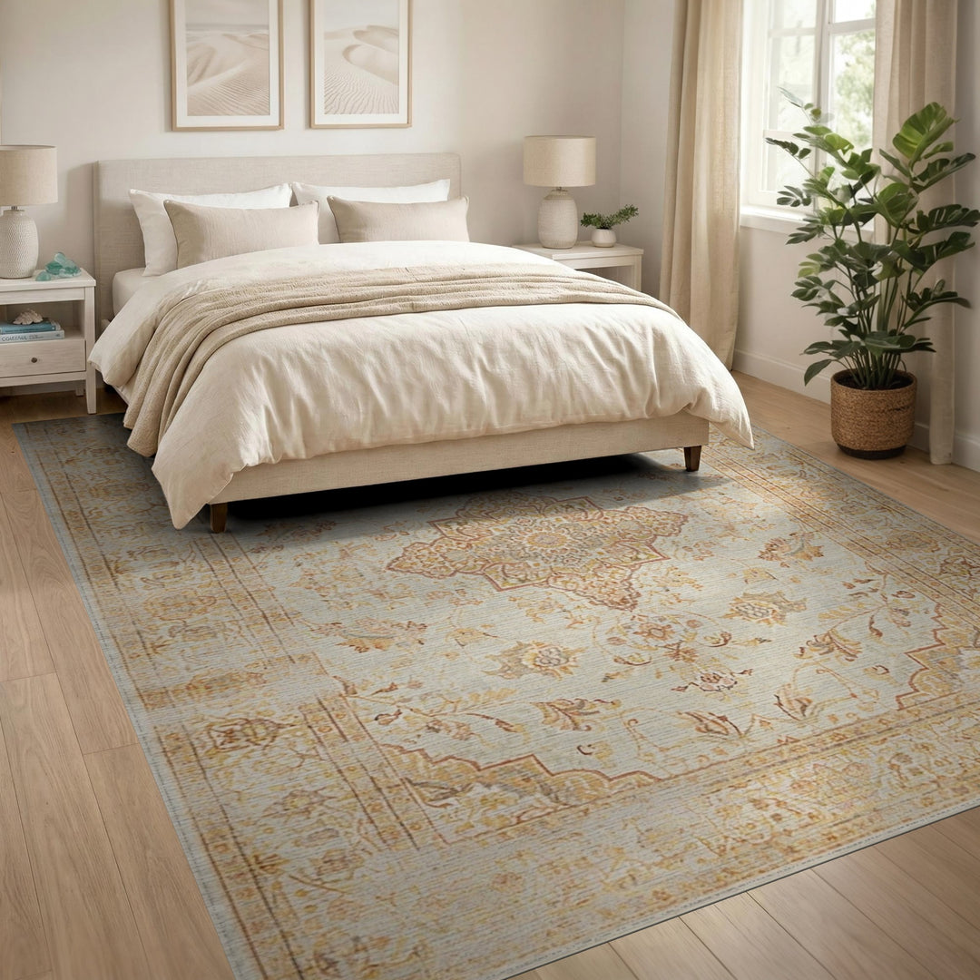 Medallion Traditional Persian Beige Persian Medallion Area Rug