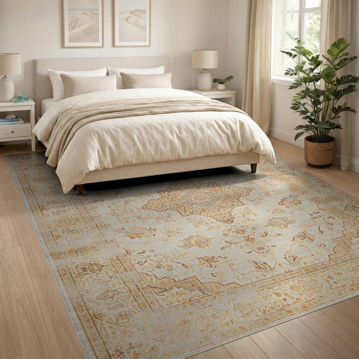 Medallion Traditional Persian Beige Persian Medallion Area Rug