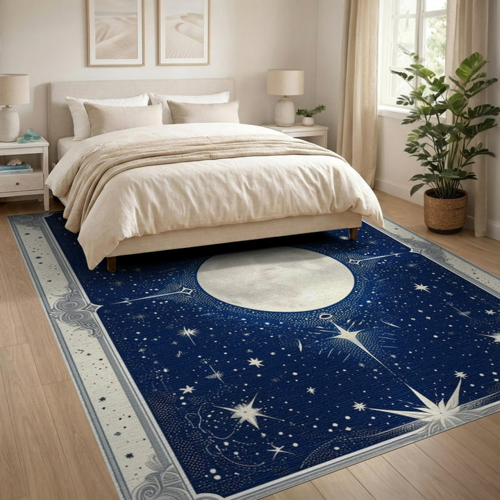 Celestial Moon and Stars Navy Area Rug