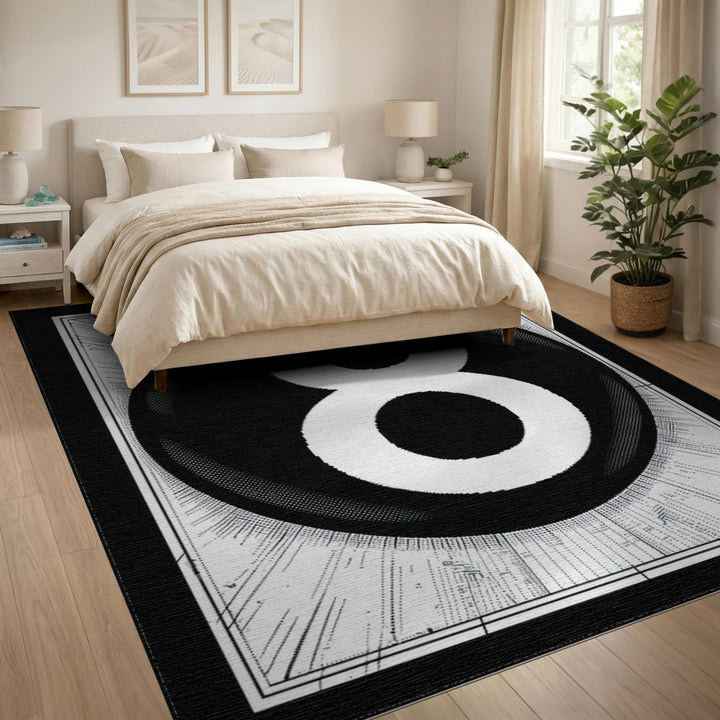 Black White 8 Ball Area Rug