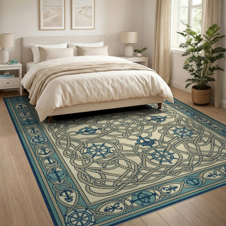 Nautical Rope Knot Blue Teal Area Rug