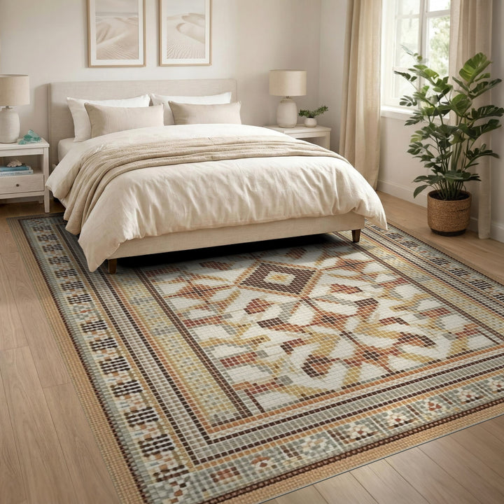 Heritage Tribal Brown Tan Mosaic Area Rug
