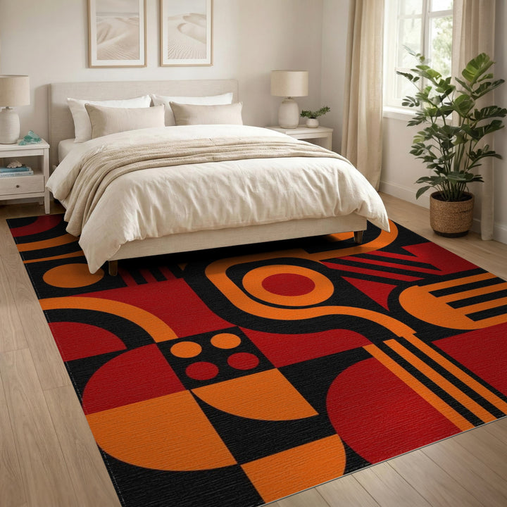 Bold Geometric Orange Red Area Rug
