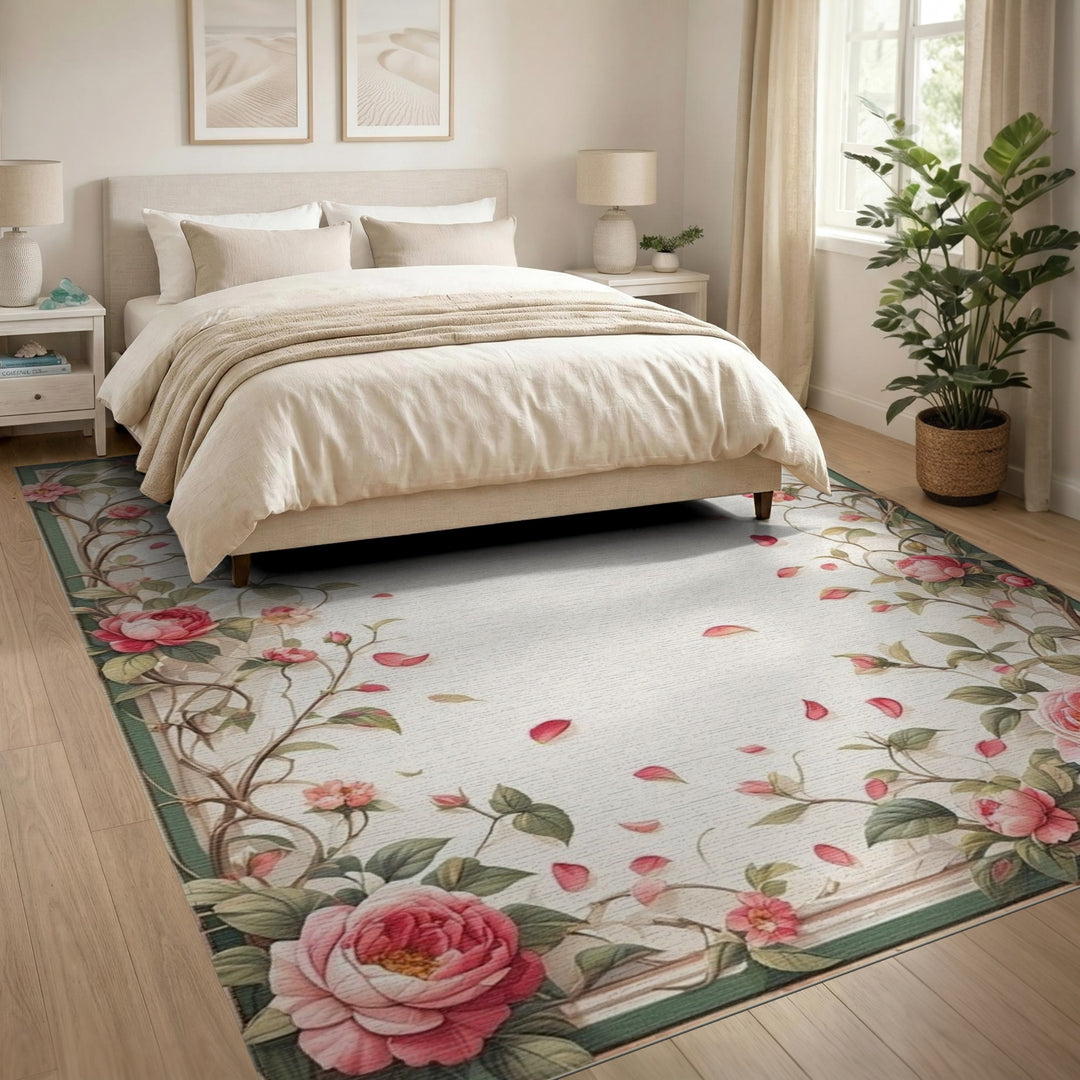 Pink Rose Floral Vintage Area Rug