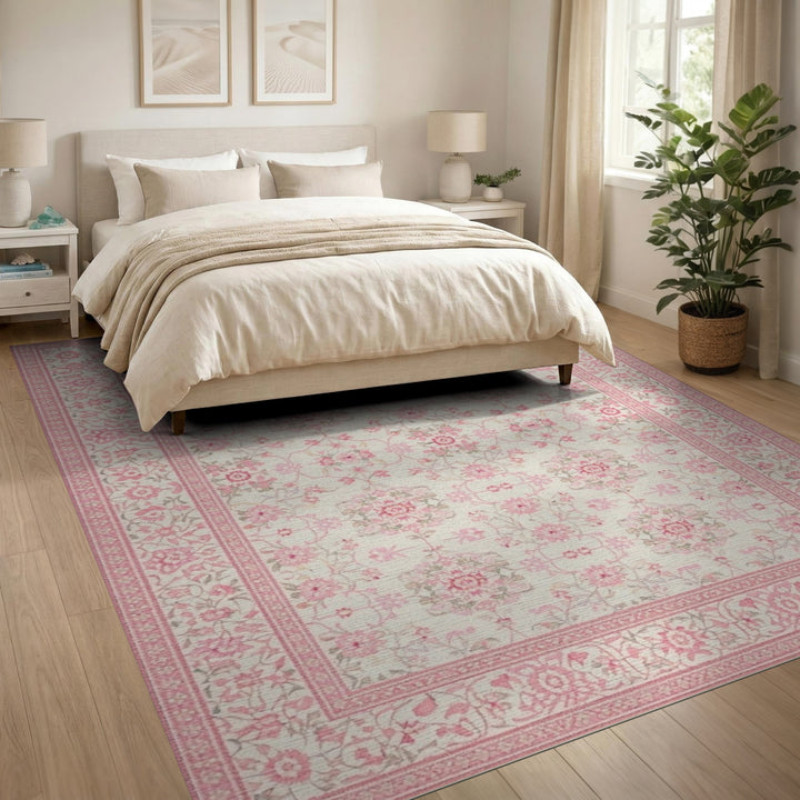 Pink Floral Vintage Washable Area Rug