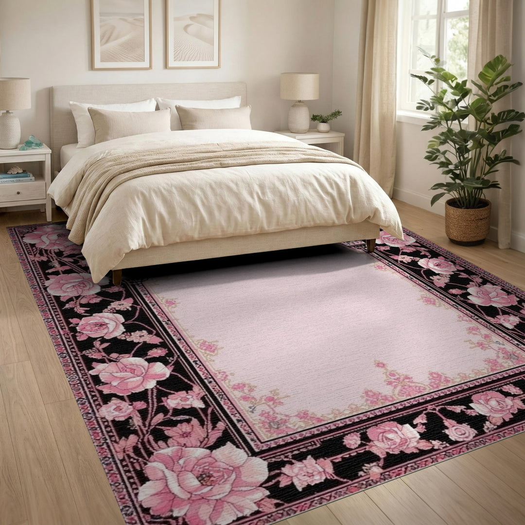 Pink Rose Arch Floral Area Rug