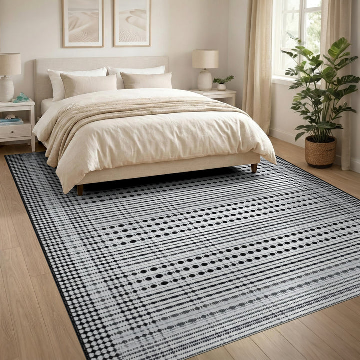 Black White Geometric Dot Area Rug