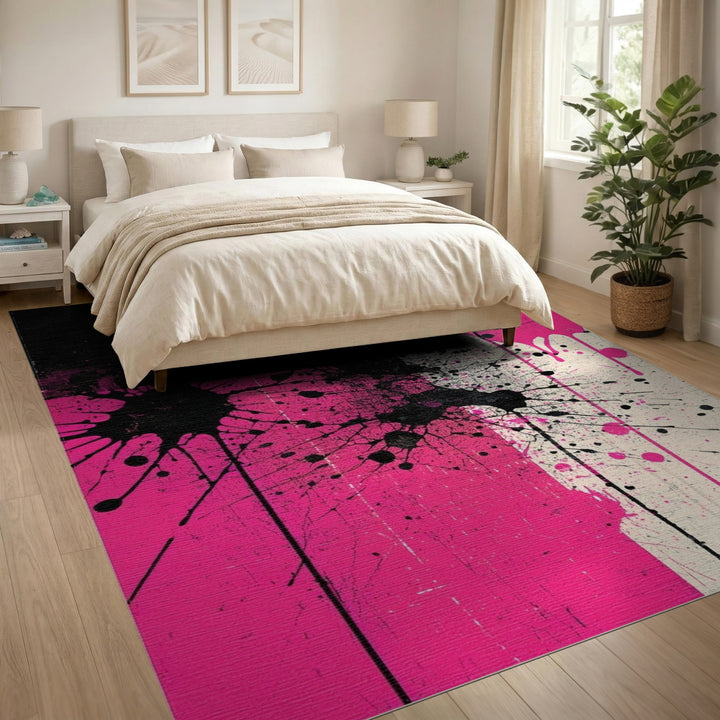 Pink Abstract Splatter Area Rug