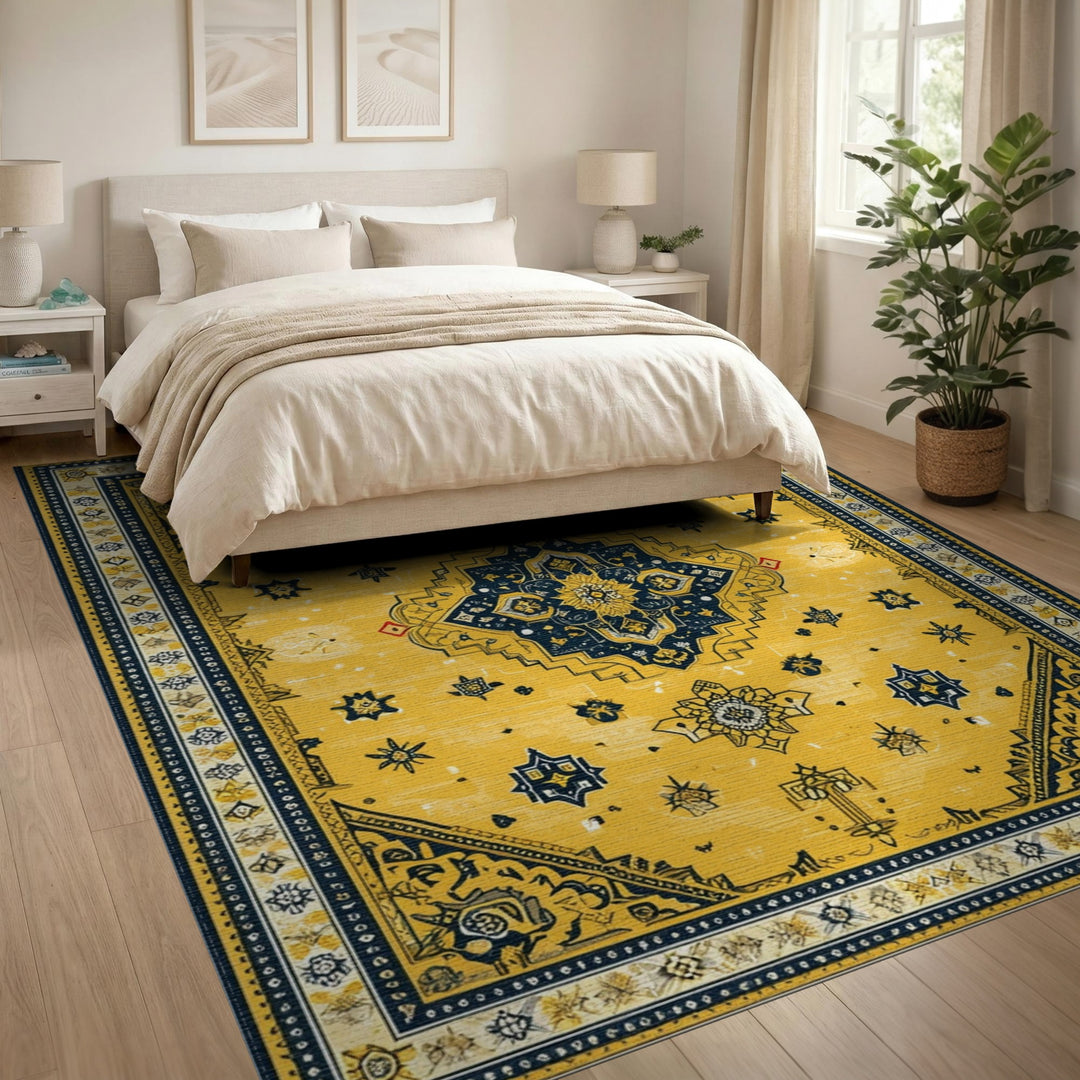 Traditional Persian Yellow Persian Medallion Area Rug