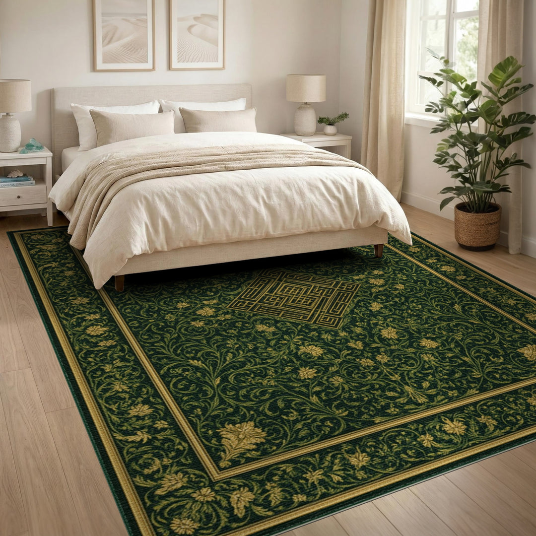 Traditional Persian Green Gold Floral Persian Area Rug