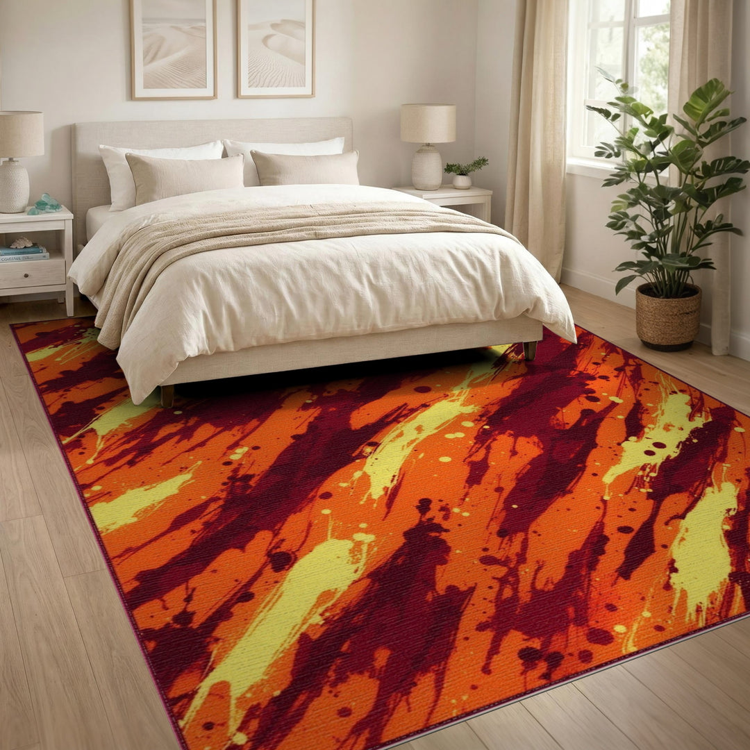 Vibrant Orange Abstract Splash Area Rug
