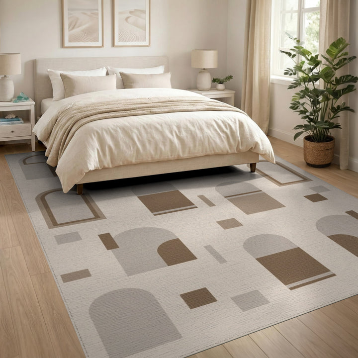 Beige and Neutral Beige Arch Geometric Area Rug