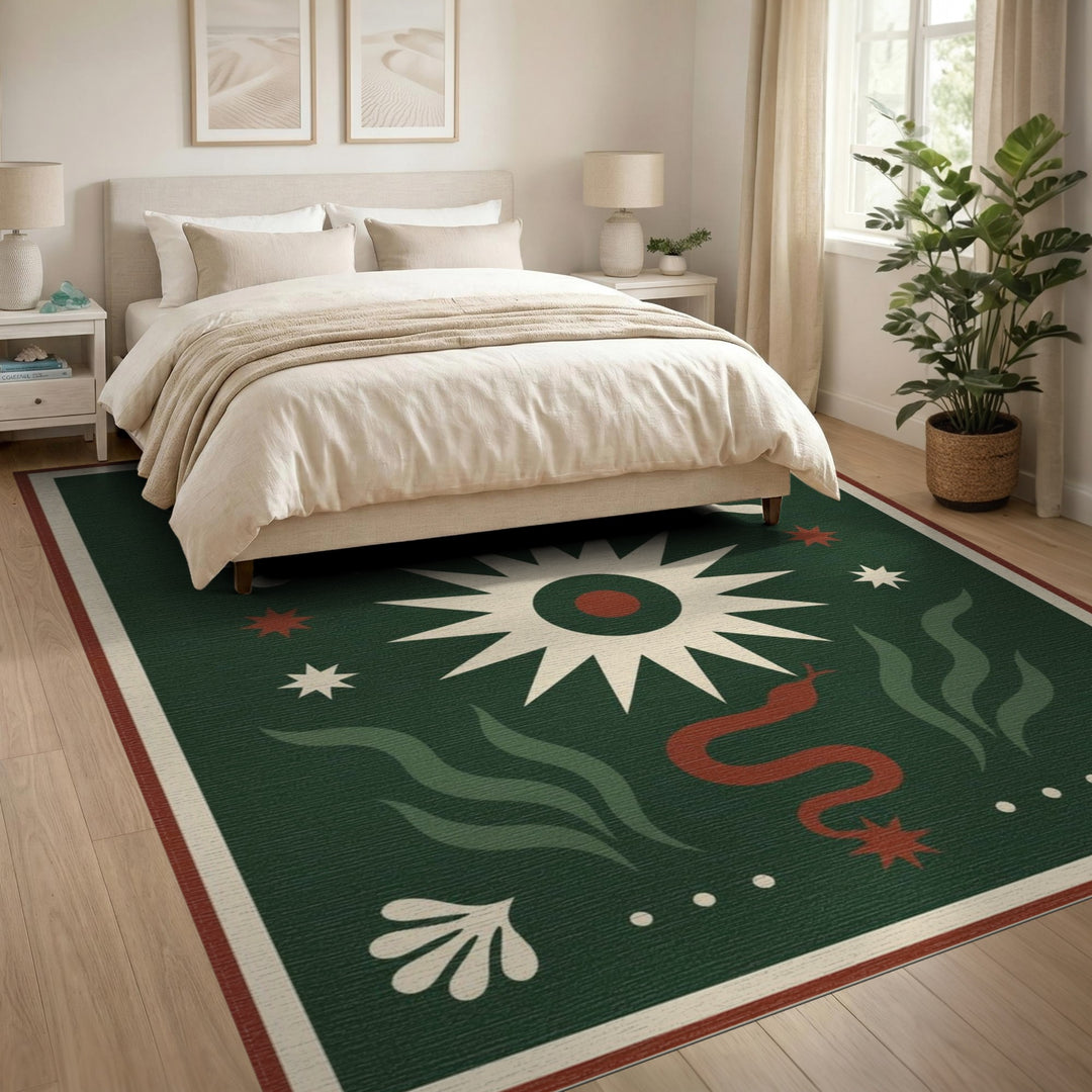 Green Celestial Sun Moon Area Rug