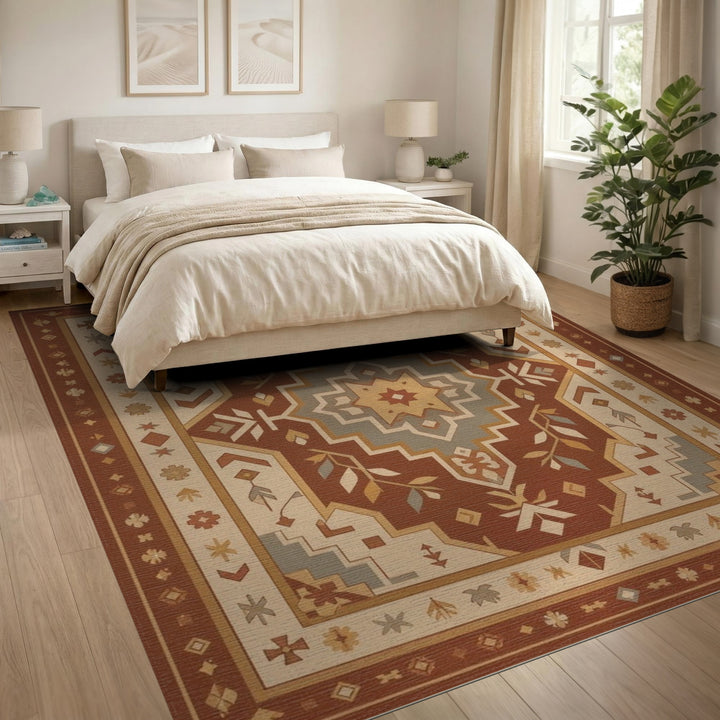 Red Southwestern Medallion Area Rug