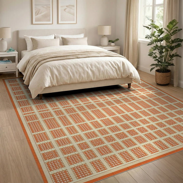 Grid Orange Geometric Grid Area Rug