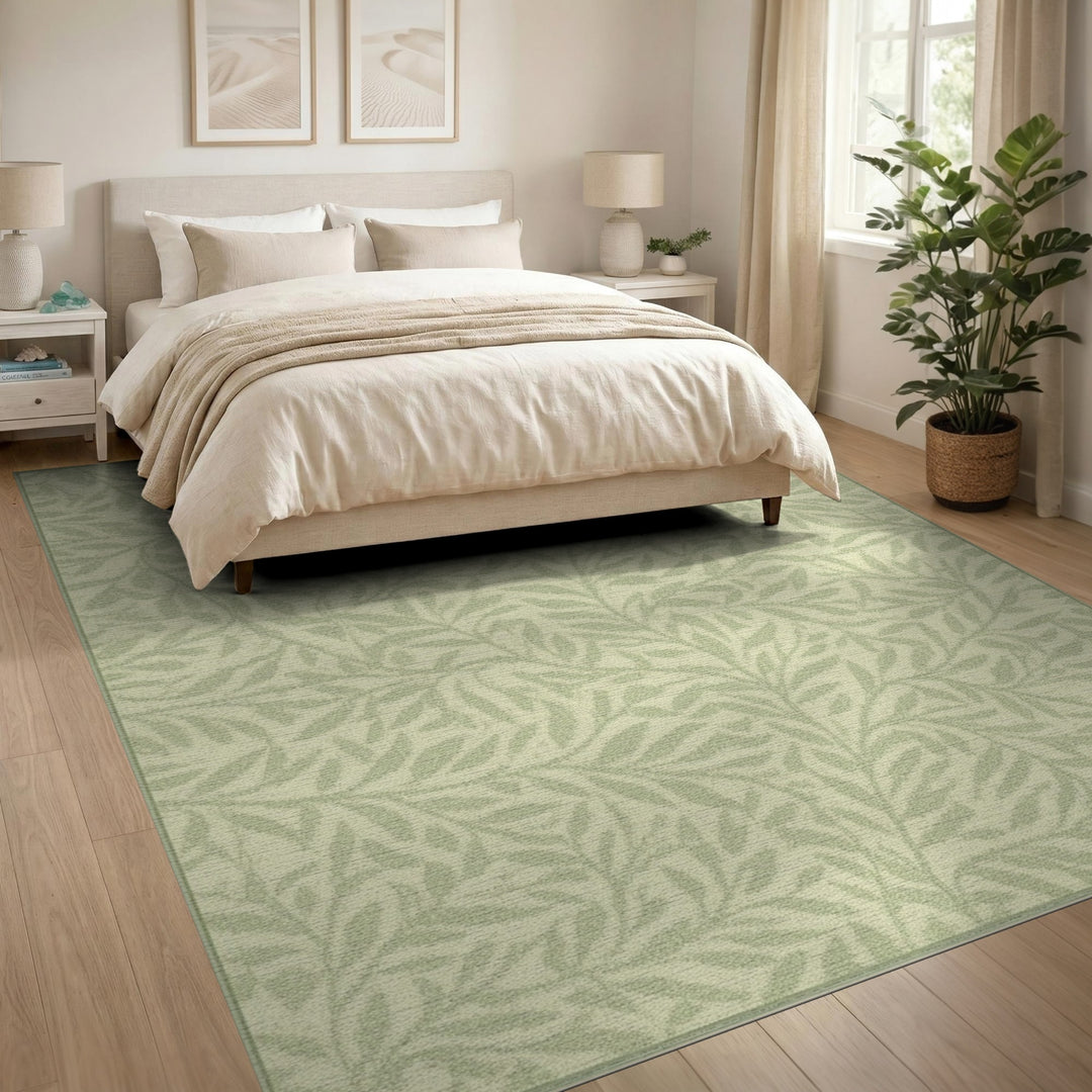 Green Sage Green Leaf Vine Area Rug