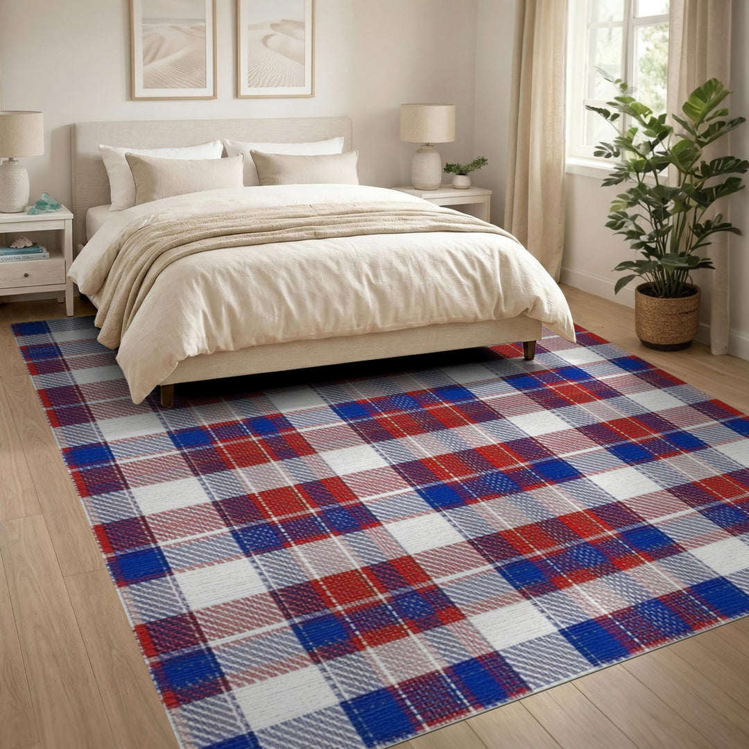 Multi-color and Patterns Red Blue Plaid Washable Area Rug