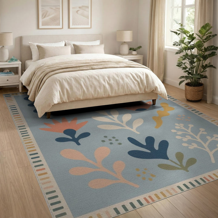 Blue and Teal Blue Abstract Floral Area Rug