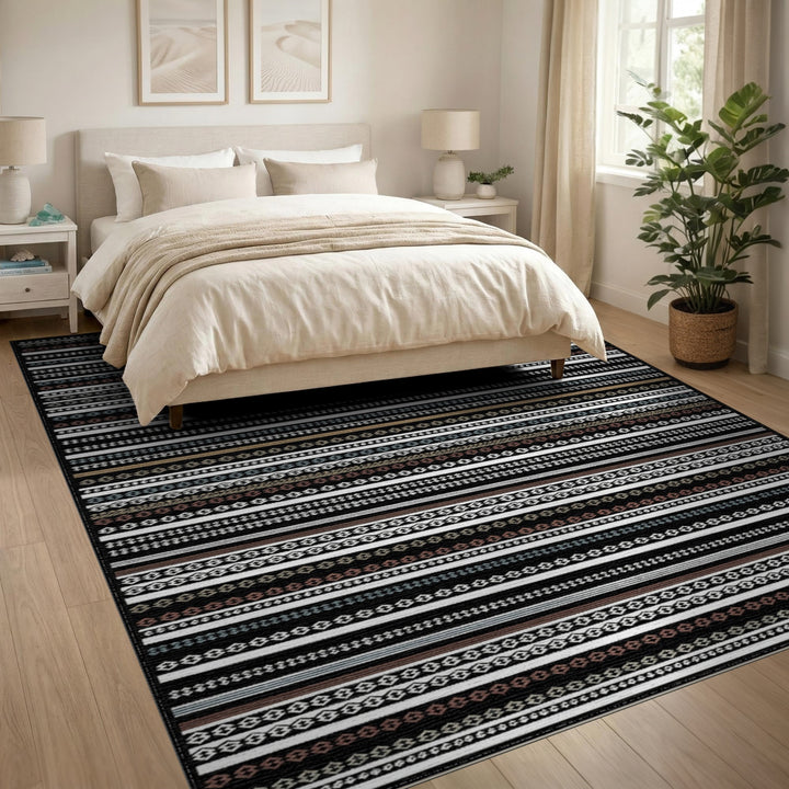 Multi-color and Patterns Black Geometric Tribal Area Rug