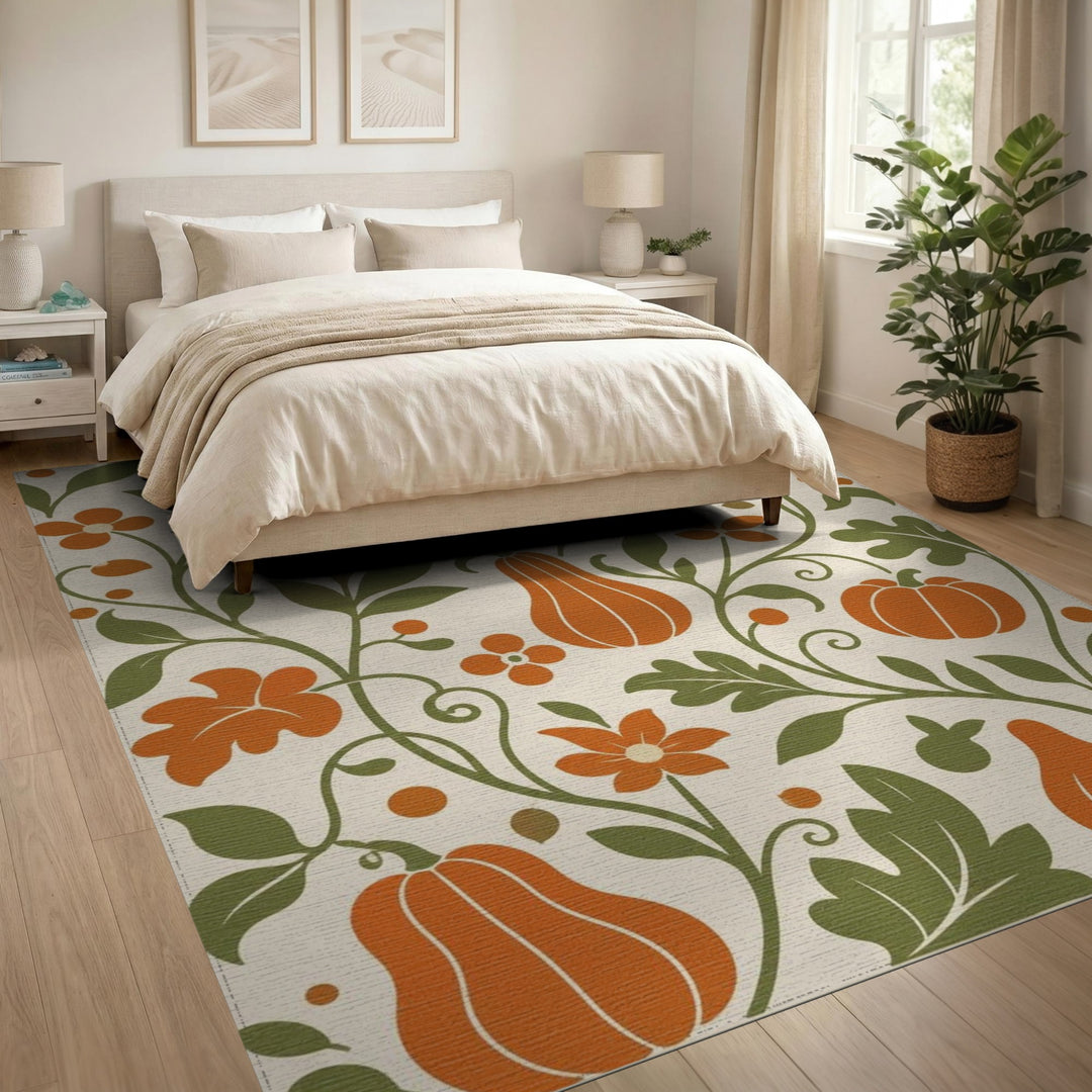 Fruit Pattern Orange Pumpkin Harvest Fruit Pattern Area Rug