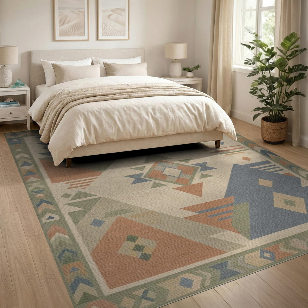 Beige and Neutral Geometric Southwestern Geometric Beige Area Rug