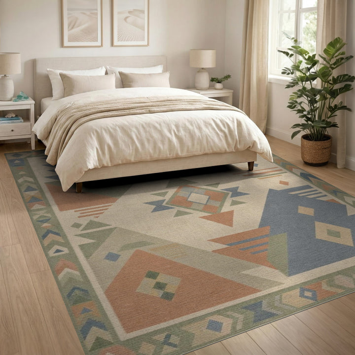 Beige and Neutral Geometric Southwestern Geometric Beige Area Rug