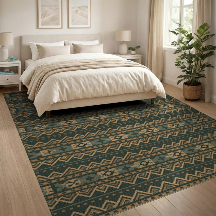 Green Heritage Tribal Geometric Rug
