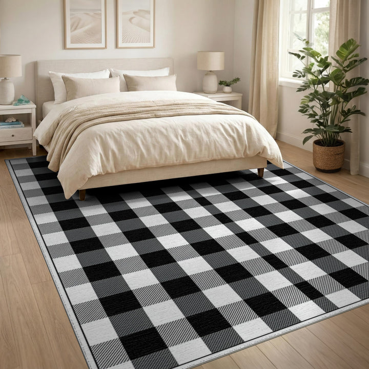 Geometric Modern Checkered Black White Checkered Area Rug