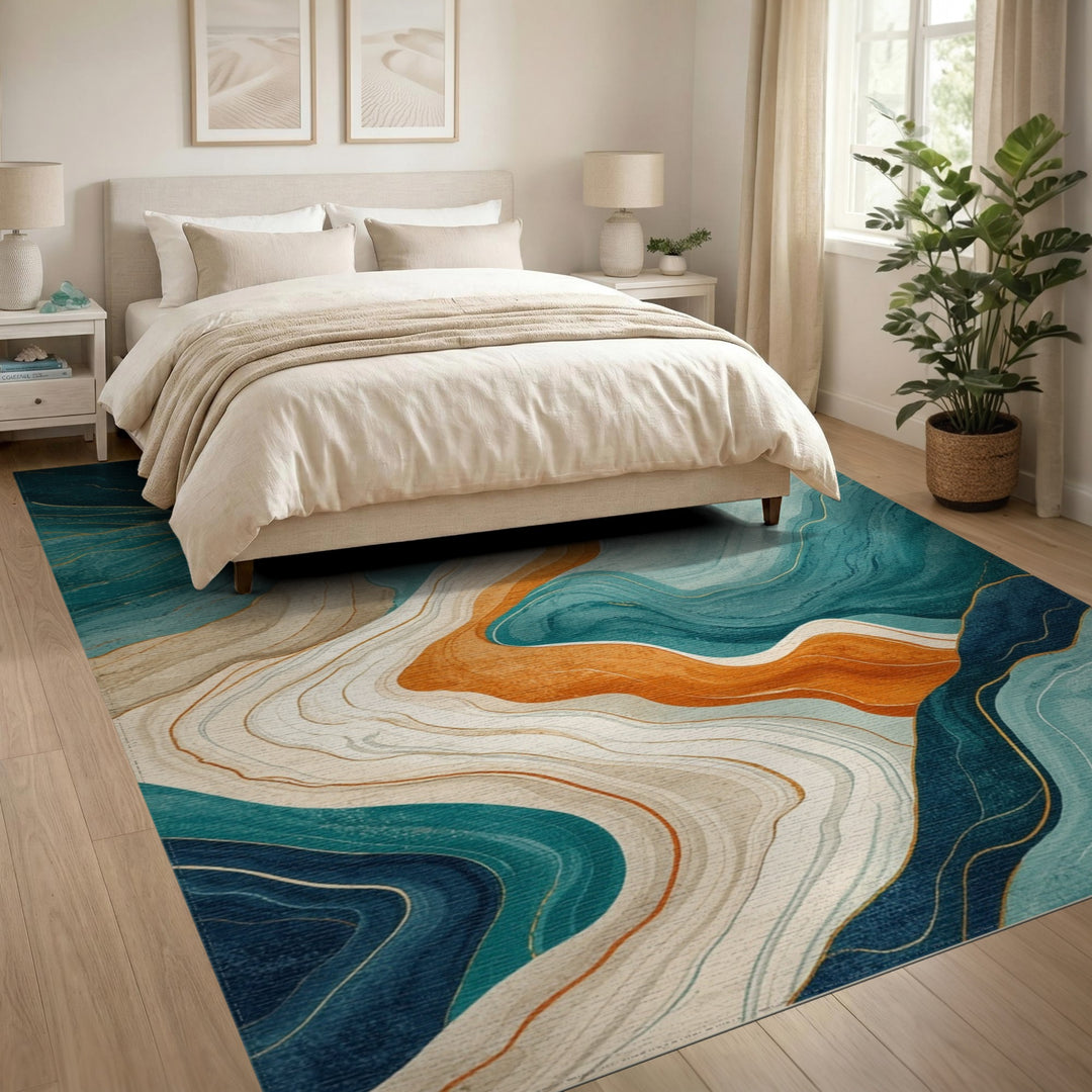Teal Wave Abstract Area Rug