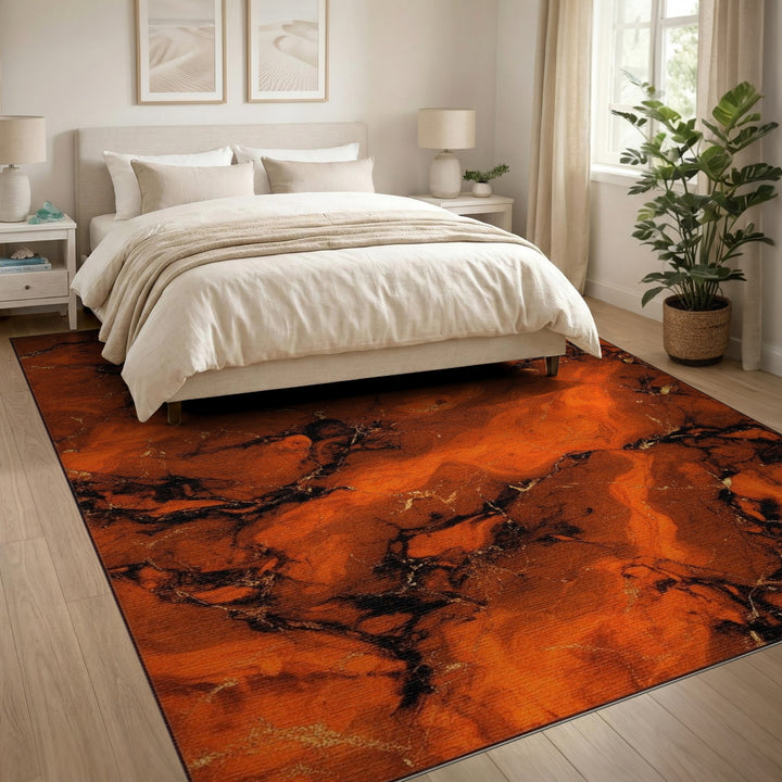Orange Abstract Marble Area Rug