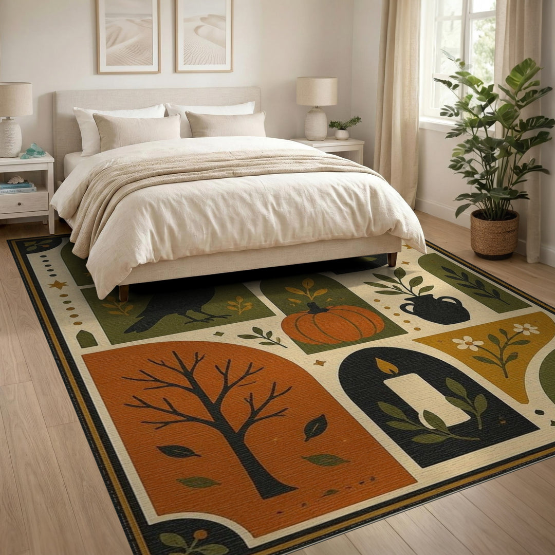 Harvest Moon Bird Pumpkin Area Rug
