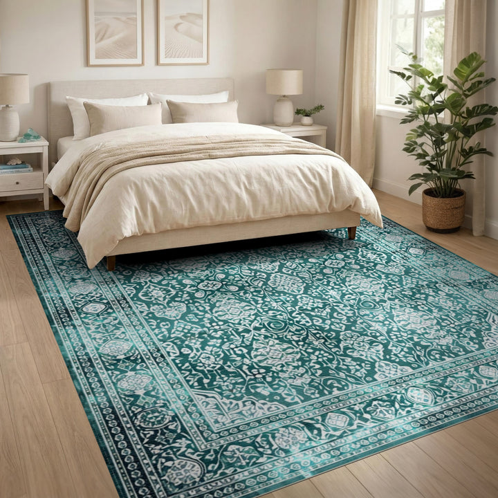 Teal Persian Floral Area Rug